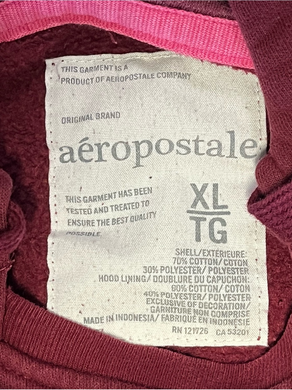 Aeropostale Burgundy Hooded Sweatshirt with Logo Applique - Picture 3 of 5